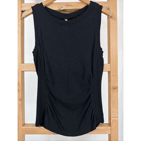 XCVI Tops - NWT XCVI Black Round Neck Ruched Ribbed Sides Long Tank Top #1174 Size XS